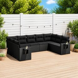 Garden Sofa Set 9 Piece Outdoor Furniture Patio Sectional with Cushions Black