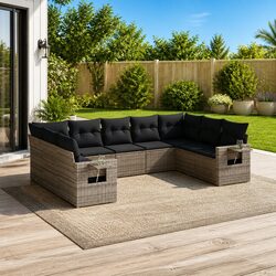 9 Piece Outdoor Garden Sofa Set Grey Poly Rattan Patio Furniture Cushioned