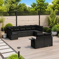 Outdoor Garden Sofa Set 9 Piece Modular Patio Furniture Black Poly Rattan with