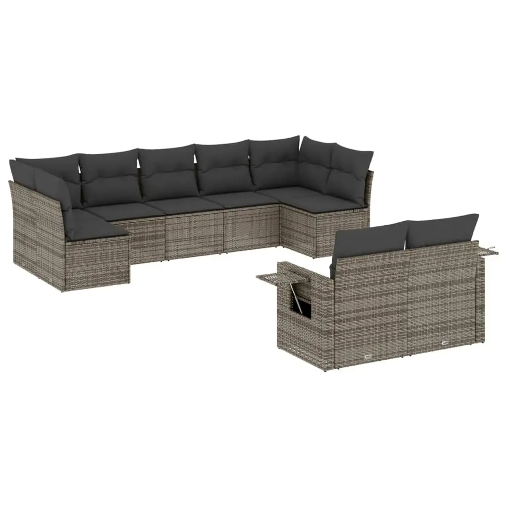 Garden Sofa Set 9 Piece Outdoor Furniture Grey Poly Rattan Modular Patio Lounge