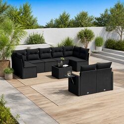 Garden Sofa Set 10 Piece Outdoor Furniture Patio Black Poly Rattan Modular