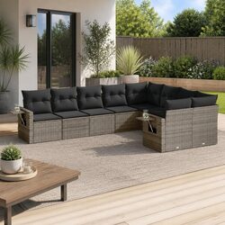 Garden Sofa Set 9 Piece Outdoor Furniture Grey Poly Rattan Patio Seating