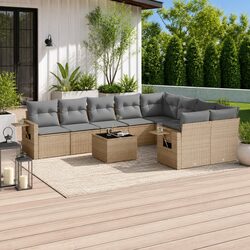 Outdoor Garden Sofa Set 10 Piece Patio Furniture Beige Poly Rattan with Cushions