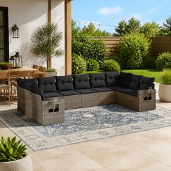 Garden Sofa Set 10 Piece Outdoor Furniture Grey Poly Rattan with Cushions
