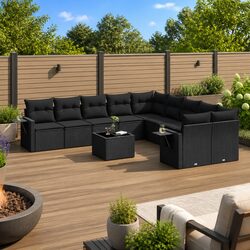 Garden Sofa Set 11 Piece Outdoor Furniture Patio Sectional Black Poly Rattan