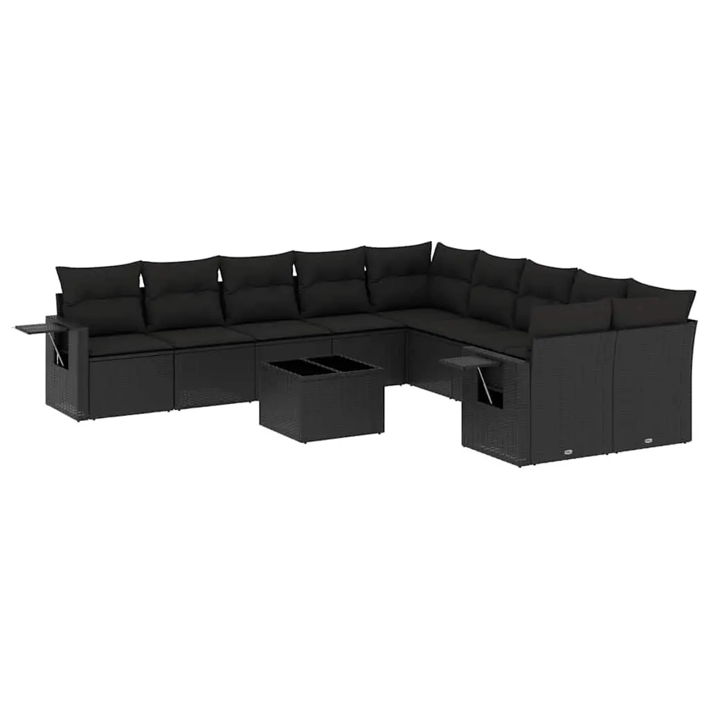 Garden Sofa Set 11 Piece Outdoor Furniture Sectional Black PE Rattan