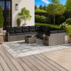 Garden Sofa Set 11 Piece Grey Outdoor Furniture Patio Rattan with Cushions