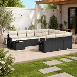 Garden Sofa Set 11 Piece Outdoor Furniture Black Poly Rattan Patio with Cushions