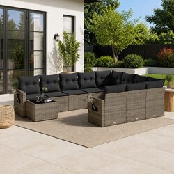 Garden Sofa Set 11 Piece Outdoor Furniture Patio Grey Poly Rattan with Cushions