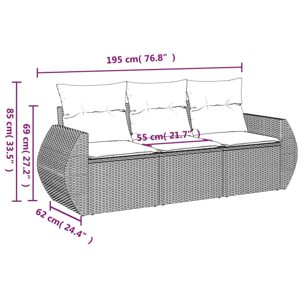 3 Piece Outdoor Garden Sofa Set with Cushions Grey Poly Rattan Patio Furniture