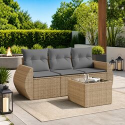 Garden Sofa Set 4 Piece Outdoor Furniture Beige Poly Rattan Modular Patio