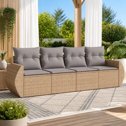 Outdoor Garden Sofa Set 4 Piece Beige Poly Rattan Patio Furniture Cushions