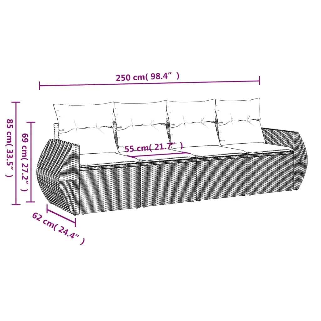 4 Piece Garden Sofa Set with Cushions Grey Outdoor Furniture Patio Sectional
