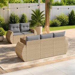 Garden Sofa Set 6 Piece Outdoor Furniture Patio Sectional with Cushions Beige