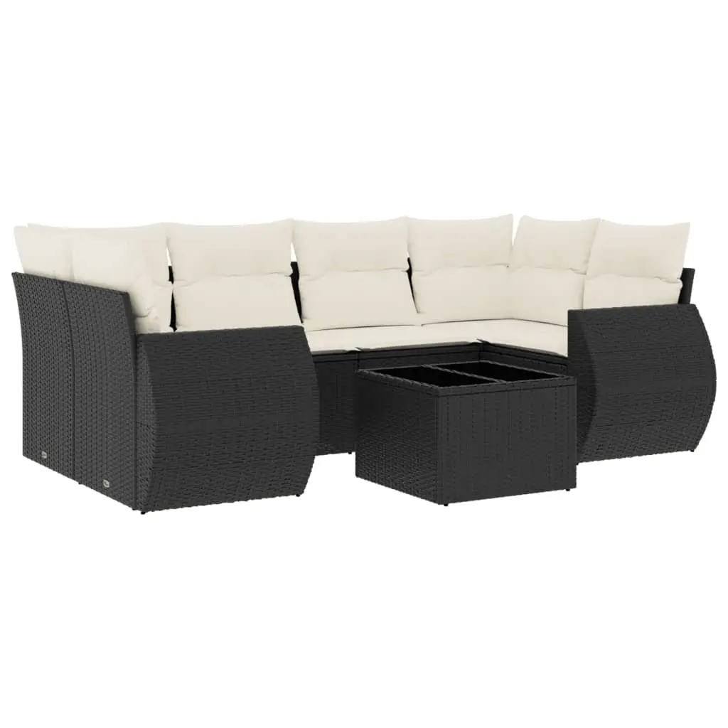 7 Piece Outdoor Garden Sofa Set with Cushions Black Poly Rattan Patio Furniture