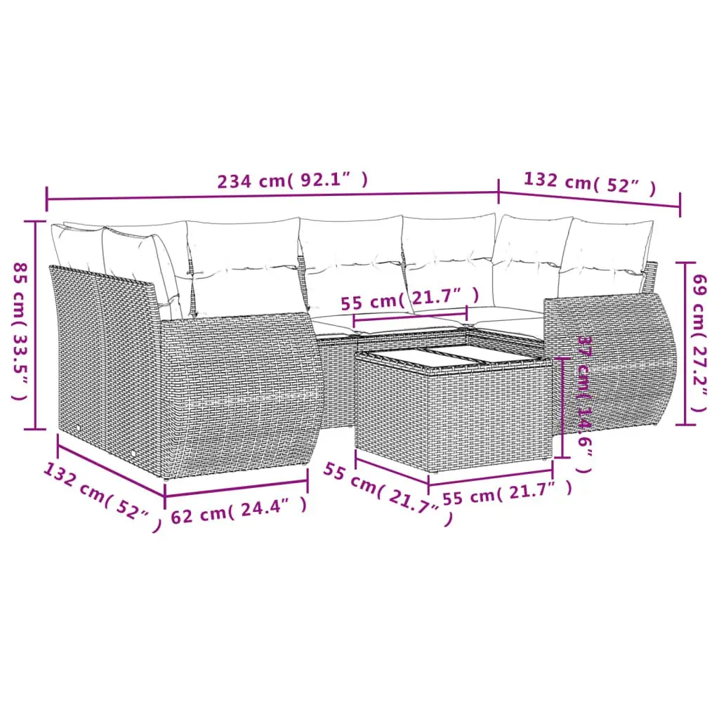 7 Piece Outdoor Garden Sofa Set with Cushions Black Poly Rattan Patio Furniture