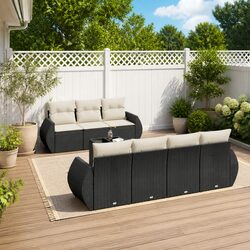 Garden Sofa Set 8 Piece Outdoor Furniture Patio Sectional Black with Cushions