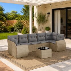 8 Piece Garden Sofa Set Beige Poly Rattan Outdoor Furniture Patio Lounge
