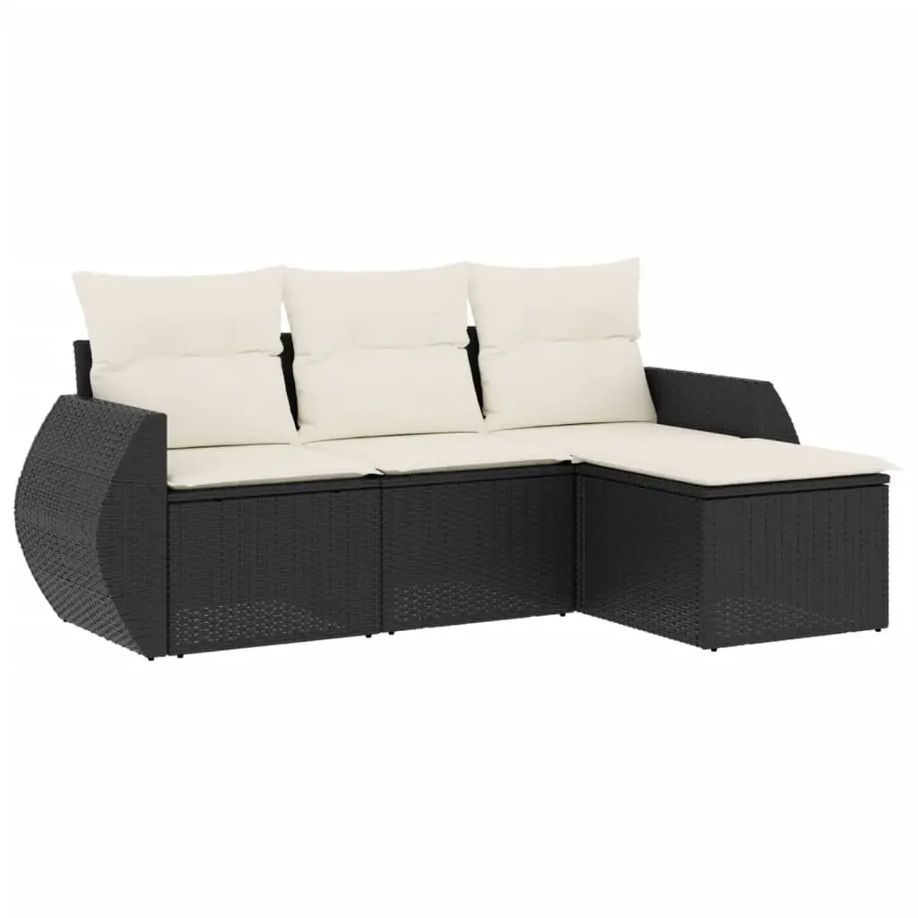 4 Piece Outdoor Garden Sofa Set with Cushions Black Poly Rattan Patio Furniture