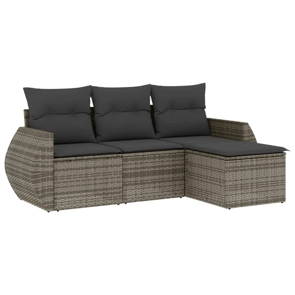 4-Piece Garden Sofa Set Outdoor Furniture with Cushions Grey Poly Rattan Patio