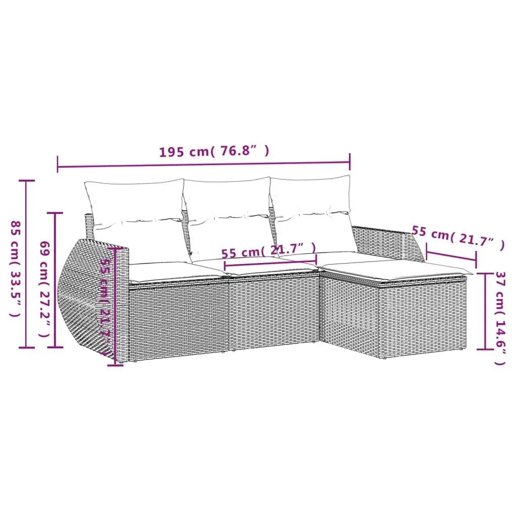 4-Piece Garden Sofa Set Outdoor Furniture with Cushions Grey Poly Rattan Patio