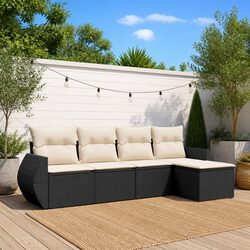 5 Piece Garden Sofa Set Outdoor Furniture Patio Sectional with Cushions Black