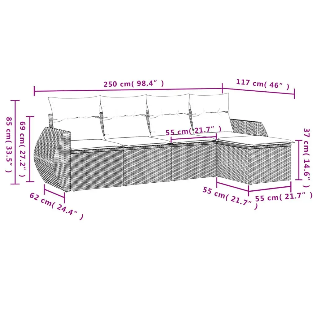 5 Piece Garden Sofa Set Outdoor Furniture Patio Sectional with Cushions Black