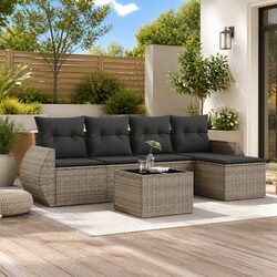 Garden Sofa Set 6 Piece Grey Poly Rattan Outdoor Furniture Patio Modular Lounge