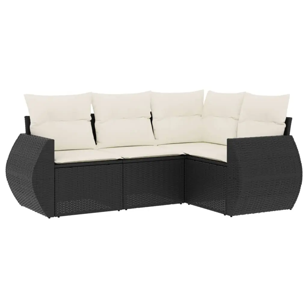 4 Piece Garden Sofa Set with Cushions Black Outdoor Patio Furniture Poly Rattan