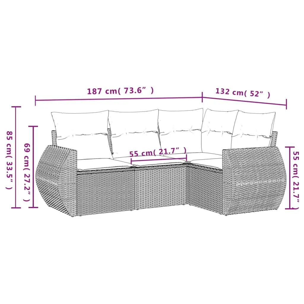 4 Piece Garden Sofa Set with Cushions Black Outdoor Patio Furniture Poly Rattan