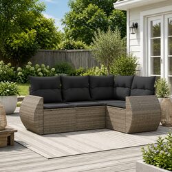 4 Piece Outdoor Garden Sofa Set Grey Poly Rattan with Cushions Patio Furniture