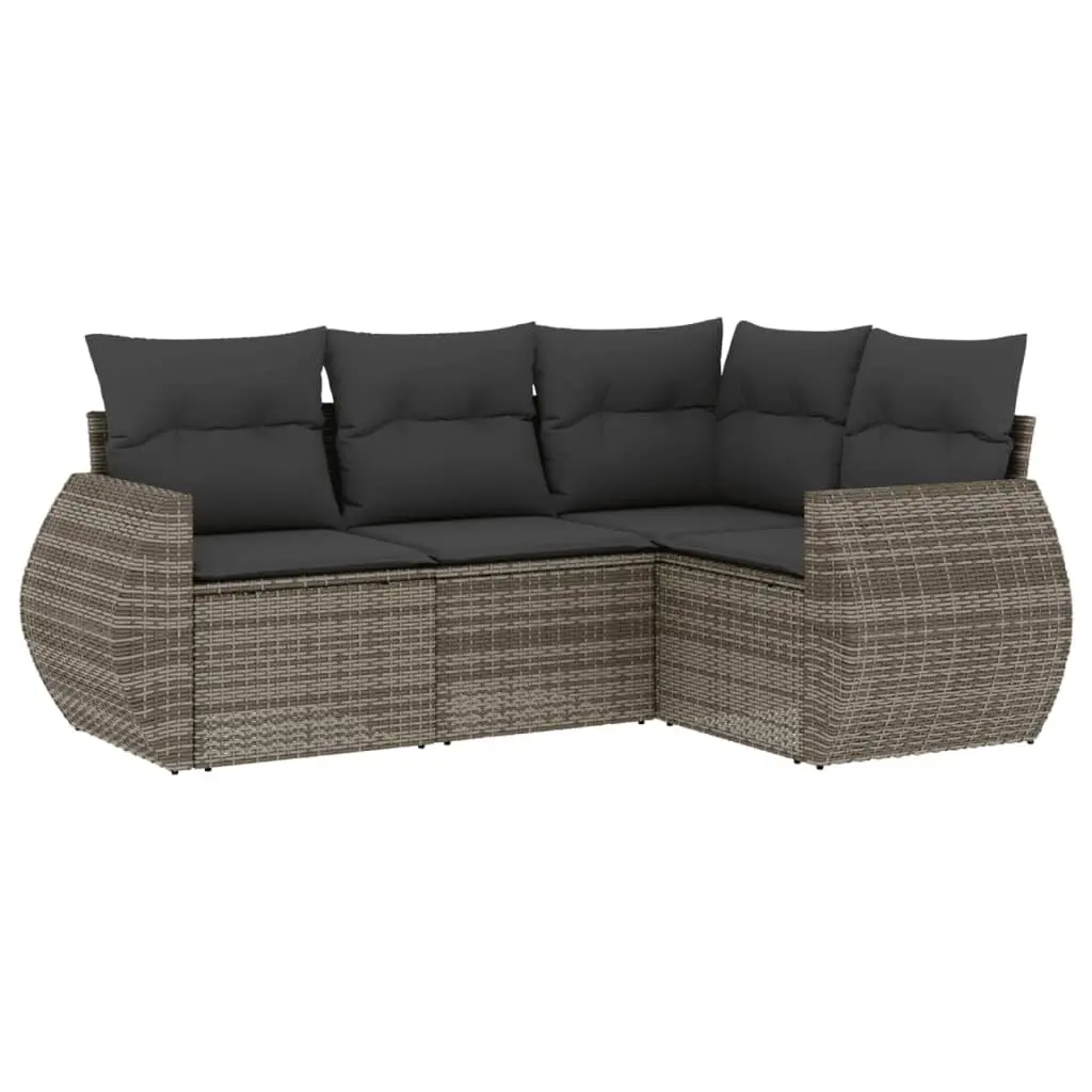 4 Piece Outdoor Garden Sofa Set Grey Poly Rattan with Cushions Patio Furniture