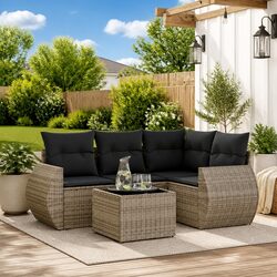 Garden Sofa Set 5 Piece Outdoor Furniture Patio Grey Poly Rattan with Cushions