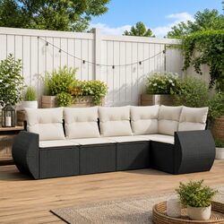 5 Piece Garden Sofa Set with Cushions Black Outdoor Patio Furniture
