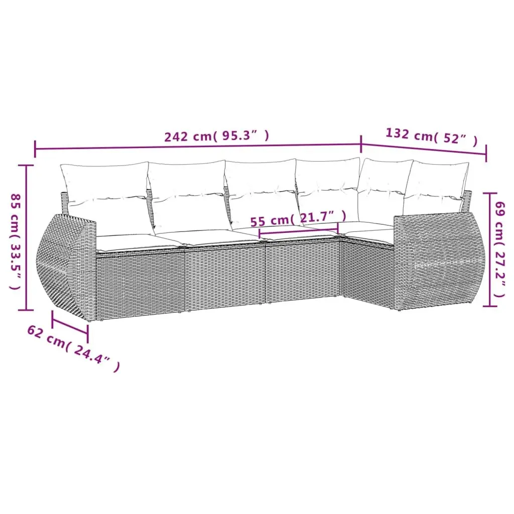 5 Piece Garden Sofa Set with Cushions Black Outdoor Patio Furniture