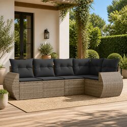 5 Piece Outdoor Garden Sofa Set with Cushions Grey Rattan Patio Furniture