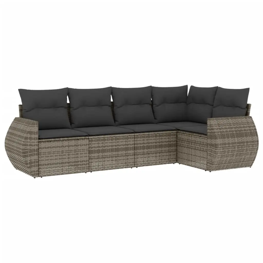 5 Piece Outdoor Garden Sofa Set with Cushions Grey Rattan Patio Furniture