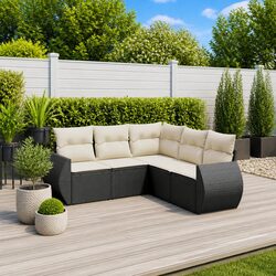 5 Piece Garden Sofa Set Outdoor Patio Furniture with Cushions Black Poly Rattan