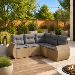 Garden Sofa Set 5 Piece Outdoor Patio Furniture Beige Cushions Sectional Rattan