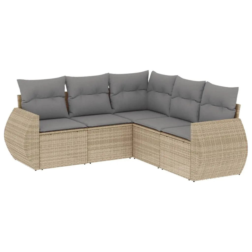 Garden Sofa Set 5 Piece Modular Outdoor Furniture PE Rattan Beige Cushions