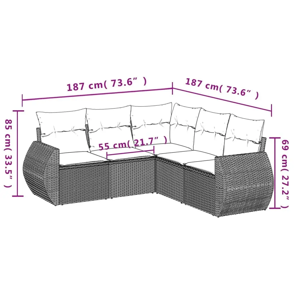 5 Piece Garden Sofa Set with Cushions Grey Outdoor Furniture Patio Reclining