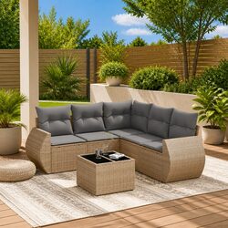 Outdoor Garden Sofa Set 6 Piece Modular Patio Furniture with Cushions Beige