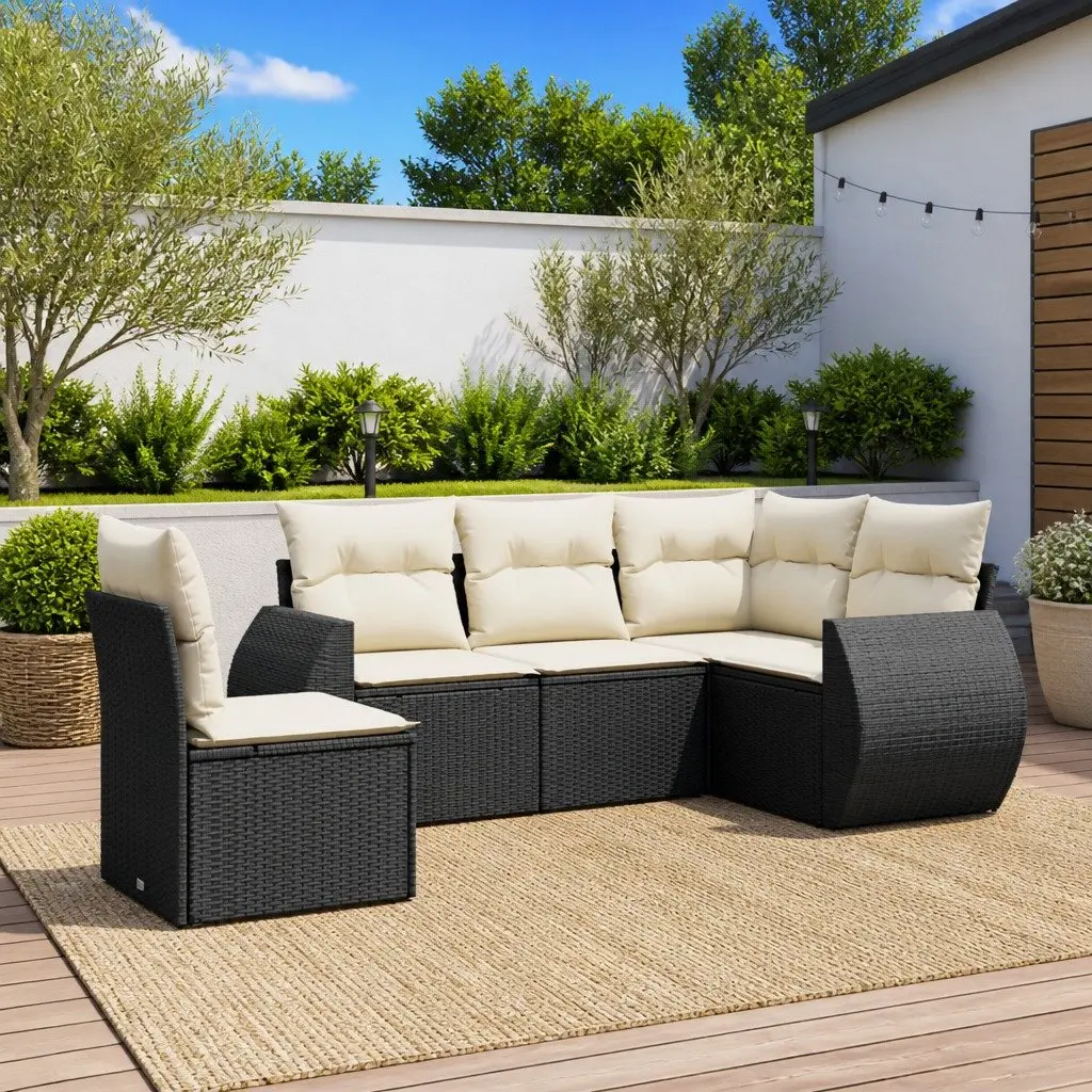 5 Piece Garden Sofa Set Outdoor Patio Furniture with Cushions Black