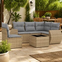 Garden Sofa Set 6 Piece Outdoor Furniture Patio Sectional with Cushions Beige
