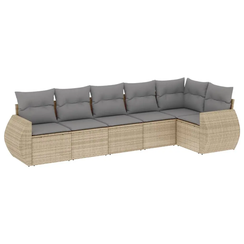 6 Piece Outdoor Garden Sofa Set Beige Poly Rattan Patio Furniture with Cushions