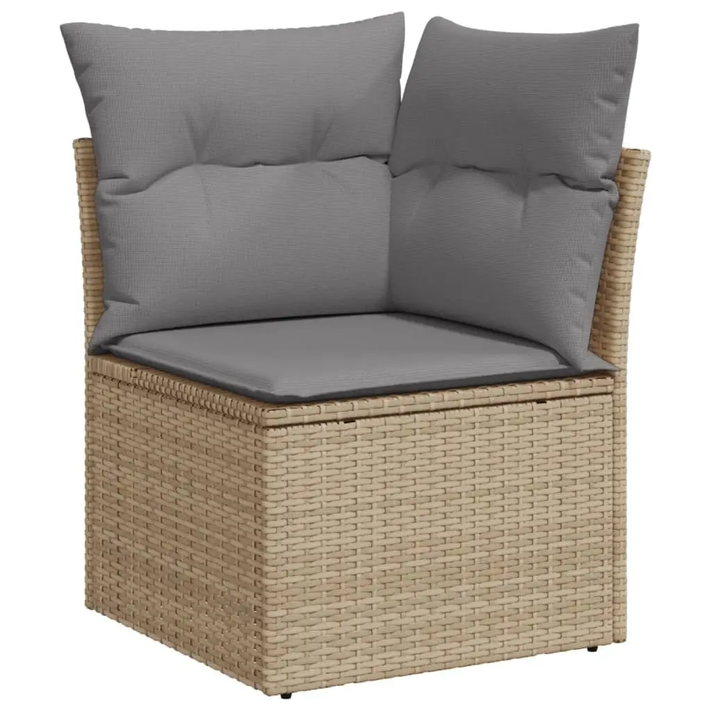 6 Piece Outdoor Garden Sofa Set Beige Poly Rattan Patio Furniture with Cushions