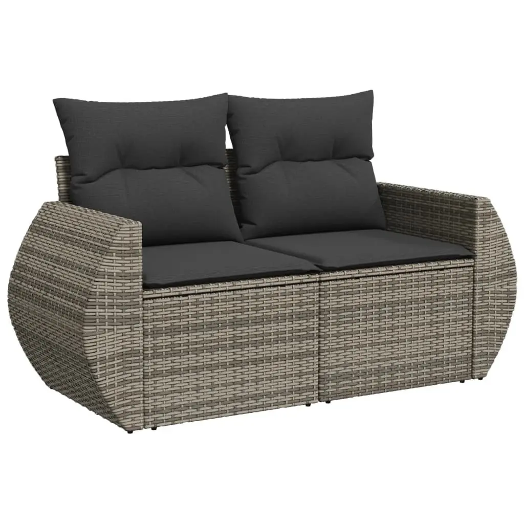 6 Piece Outdoor Garden Sofa Set Grey Poly Rattan Patio Furniture with Cushions