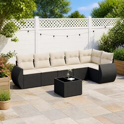 7 Piece Garden Sofa Set Black Poly Rattan Outdoor Furniture Patio Seating with