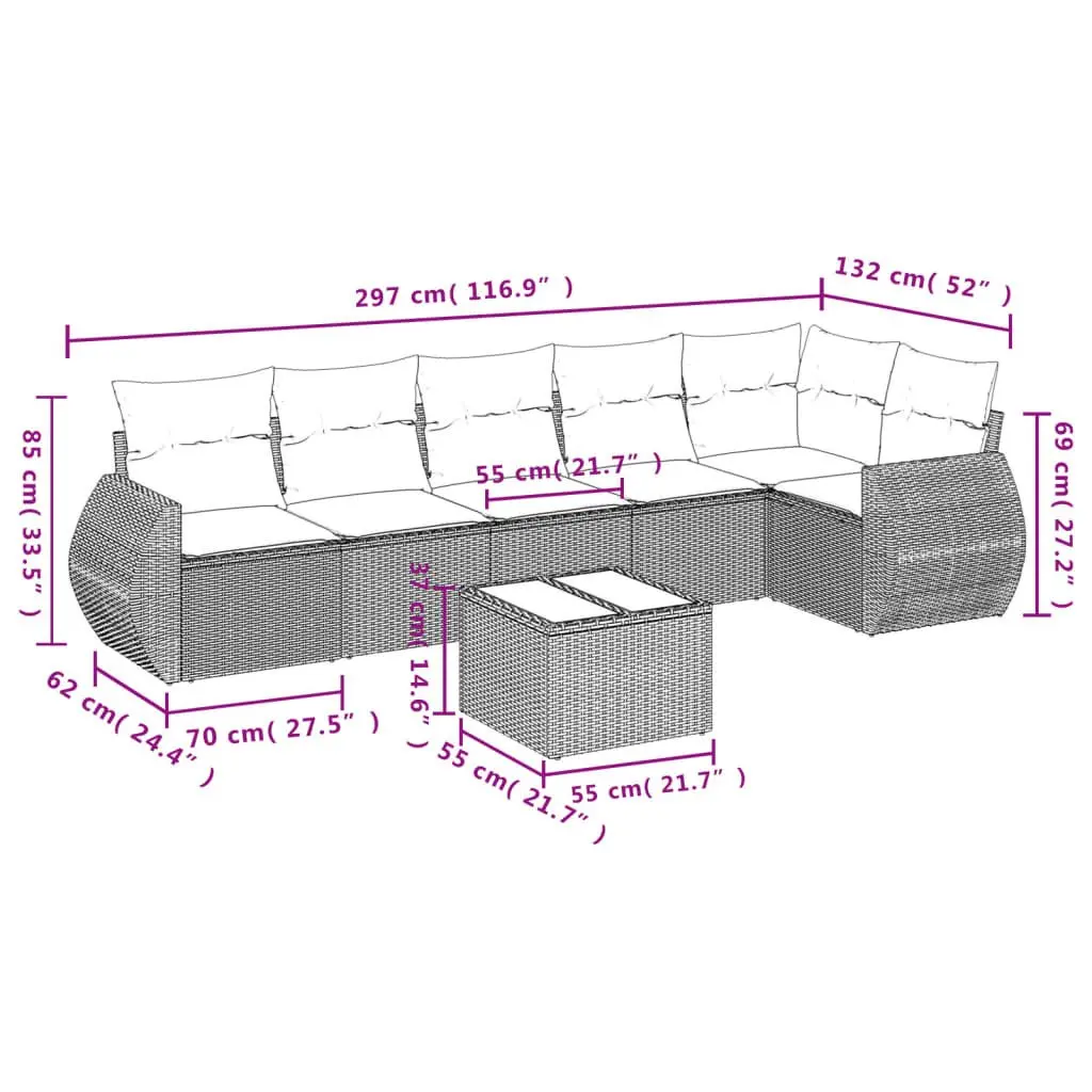 7 Piece Garden Sofa Set Black Poly Rattan Outdoor Furniture Patio Seating