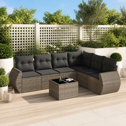 Outdoor Garden Sofa Set 7 Piece Patio Furniture Grey Poly Rattan with Cushions